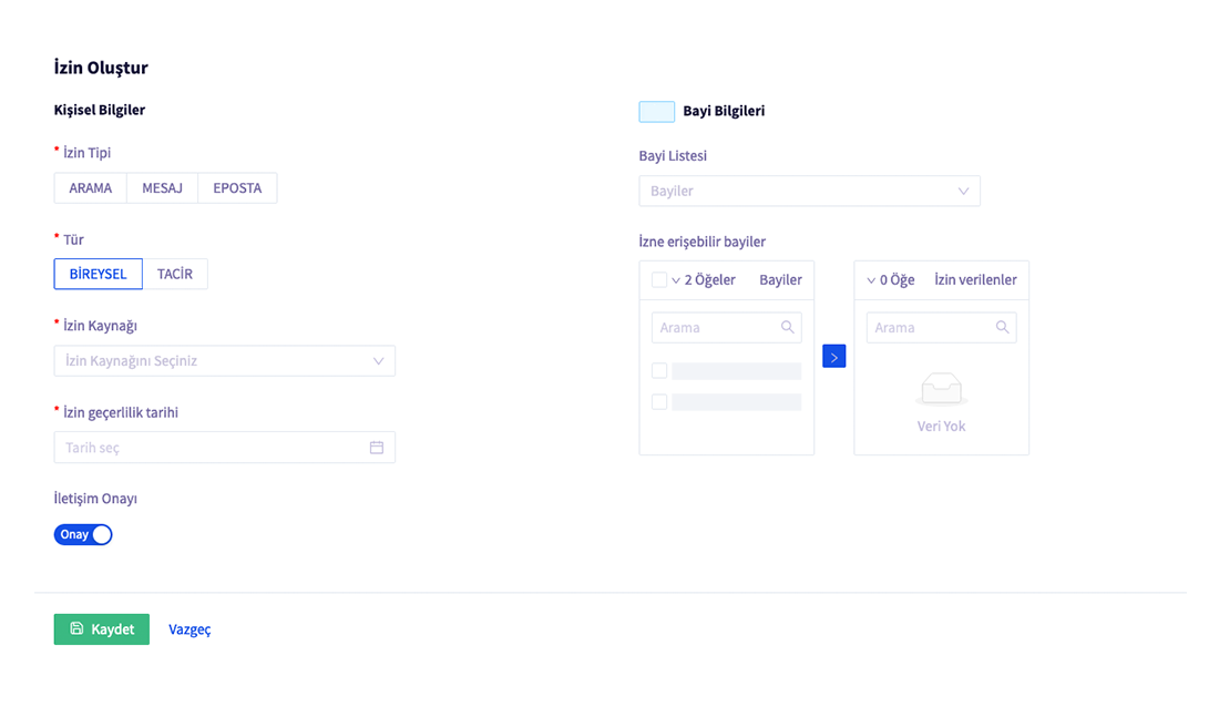İzin Ekleme Değiştirme